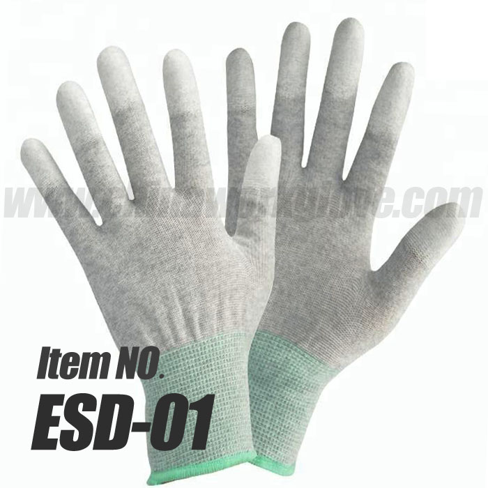 Carbon ESD PU Finger Tip Coated Gloves/ Antistatic ESD Top fit PU Coated Gloves
